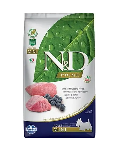 FARMINA N&D Prime Lamb & Blueberry Adult Mini 14 kg (2 x 7 kg) hrana uscata caini adulti talie mica, miel si afine