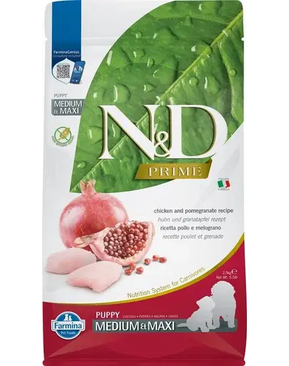 FARMINA N&D PRIME PUPPY MEDIUM & MAXI 2,5 kg Hrana uscata pentru catei de talie medie sau mare, cu pui si rodie