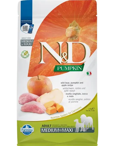 FARMINA N&D Pumpkin Adult Medium&Maxi Hrana uscata caini, cu mistet si mar 2.5 kg