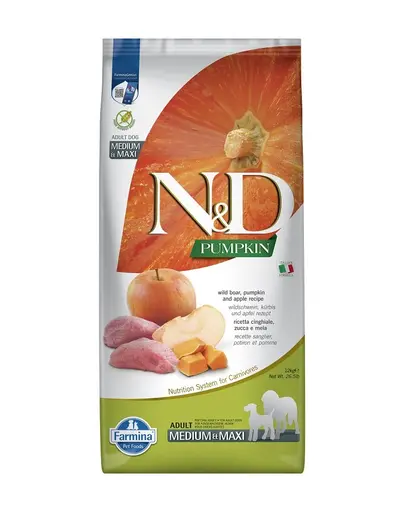 FARMINA N&D Pumpkin Adult Medium & Maxi Hrana uscata caini talie medie si mare, cu mistret si mar 12 kg