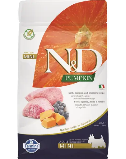 FARMINA N&D Pumpkin Adult Mini Hrana uscata pentru caini, cu miel si afine 800 g