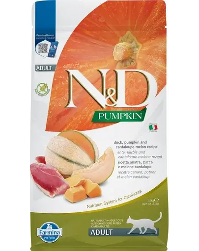 FARMINA N&D Pumpkin Hrana uscata pentru pisici adulte, cu rata si pepene galben, 1.5 kg