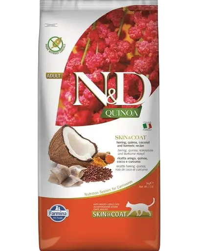 FARMINA N&D Quinoa Adult Cat Skin&Coat Hrana uscata pisici cu intoleranta alimentara, cu hering și cocos 5 kg