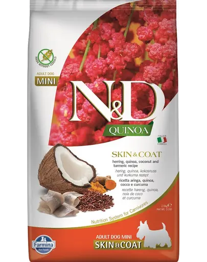 FARMINA N&D Quinoa Hrana dietetica pentru caini de talie mica, cu hering si nuca de cocos 2,5 kg
