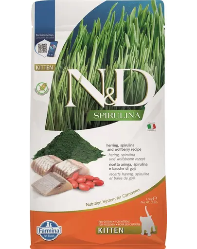 FARMINA N&D Spirulina Kitten Herring & Wolfberry 1,5 kg Hrana uscata pentru pisoi, cu hering si spirulina