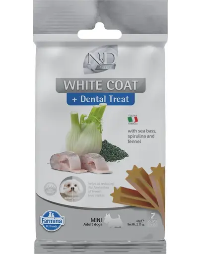 FARMINA N&D White Dental Treat Coat Sea bass Mini 60 g recompensa dentara pentru caini de rase mici