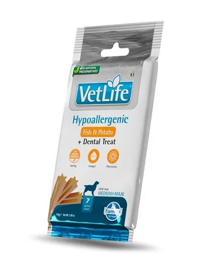 FARMINA Vet Life Dental Treat Hypoallergenic Fish Medium/Maxi 100 g batoane dentare pentru caini de talie medie si mare, cu peste