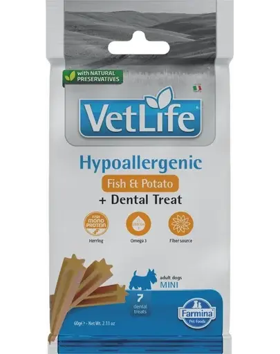 FARMINA Vet Life Dental Treat Hypoallergenic Fish Mini 60 g Baton dentar cu peste, pentru caini de talie mica