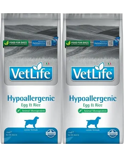 FARMINA Vet Life Dog Hypoallergenic Egg&Rice 2x12 kg dieta pentru caini cu alergii