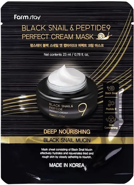FarmStay Mască facială hrănitoare Black Snail & Peptide9, 23 ml