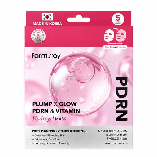 Farmstay – Plump x Glow PDRN and Vitamin Hydrogel Mask, 5 sheets