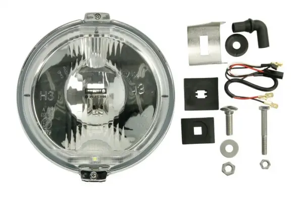 Farul universal Dreapta Stanga (raza lunga, H3 LED, 12V, diametru 183mm, alb, plastic, crom, Lampi de pozitie, lungime cablu: 150mm)