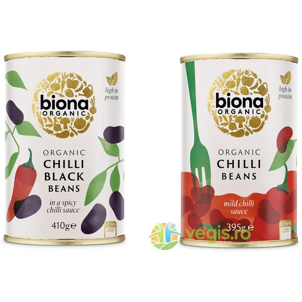 Fasole Neagra in Sos Chilli Ecologica/Bio 410g + Fasole Rosie in Sos Chilli Ecologica/Bio 395g