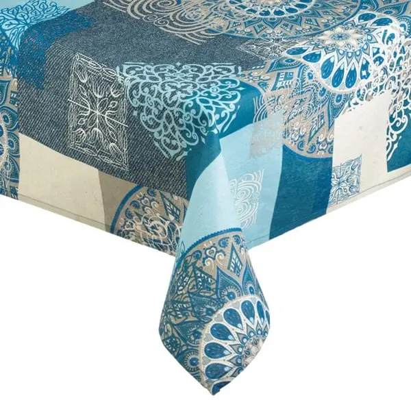 Fata de masa cu model florale etnice,albastru, 180x140 cm