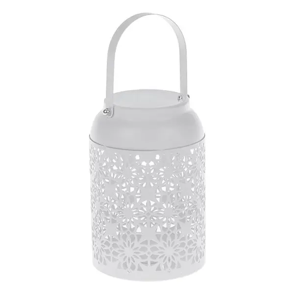 Felinar decorativ cu maner,model flori perforate,metal,12x19 cm
