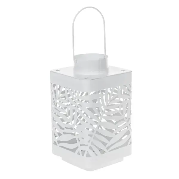 Felinar decorativ cu maner,model frunze perforate,metal,10x10x18 cm