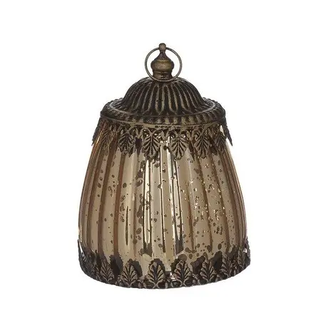 Felinar LED Auriu Antichizat 10x15cm Sticla Metal