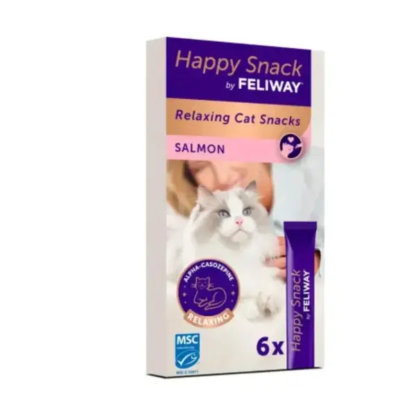 FELIWAY Happy Snack, Somon, plic recompense funcționale pisici, sistem nervos & calmante, (topping), 15g x 6buc