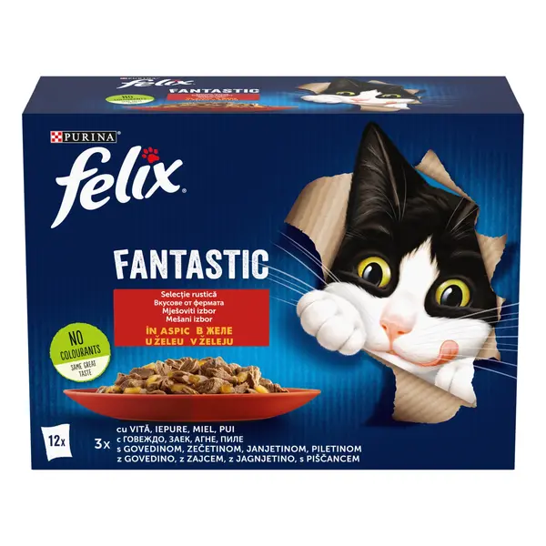 Felix Fantastic Selectie Rustica Vita/Pui/Iepure/Miel In Aspic 12X85 g