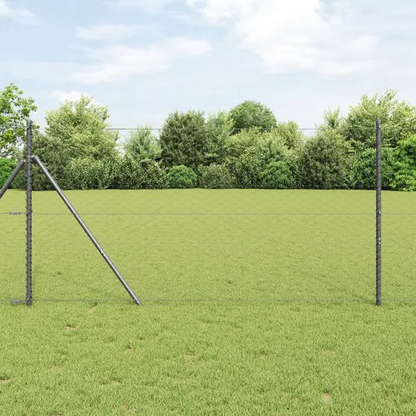 Fencing hexagonal Gossi gri 1.2x10 m otel, stalpi fencing Gossi 7 pcs gri Ø32 mm 170 cm otel galvanizat