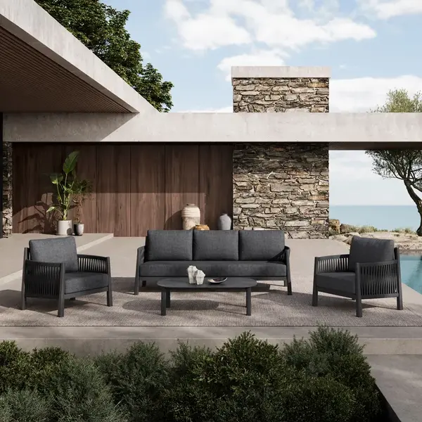 Feralda pakoworld lounge exterior bej, aluminiu-coarda cu material textil gri deschis Feralda pakoworld lounge exterior bej, aluminiu-coarda cu material textil gri deschis