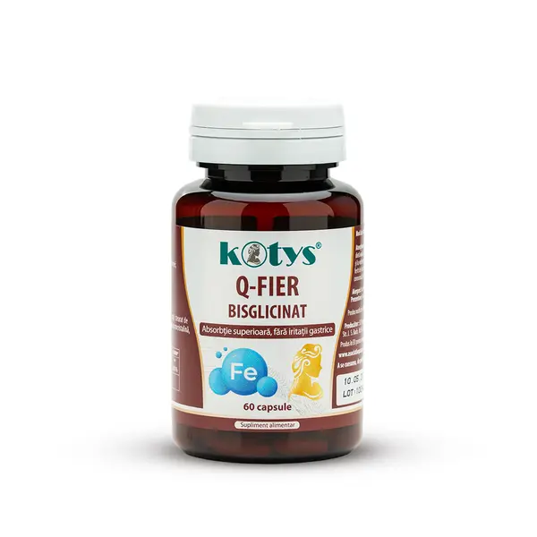 Fier Bisglicinat 36 mg, 60 capsule , care este ideal în dietele pentru anemie si susține producția de globule rosii, Kotys