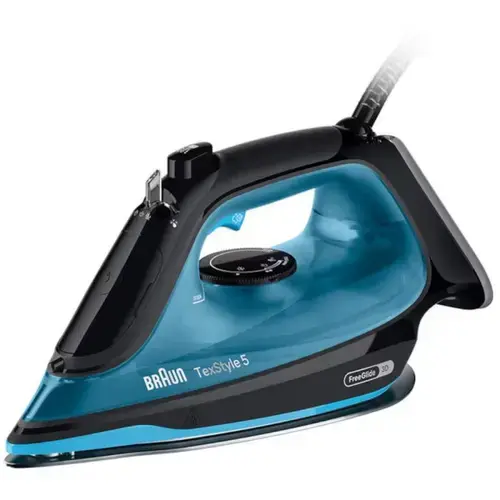 Fier de calcat Braun TexStyle 5 SI5256BL, 2600 W, Rezervor 300 ml, Debit de abur 50 g/min, Jet de abur 210 g/min, Talpa SuperCeramic, Calcare pe verticala (Negru/Albastru)