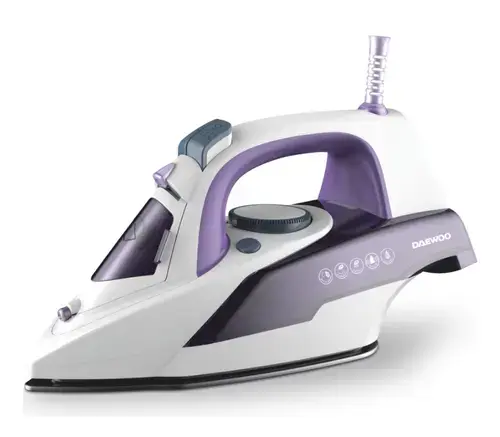 Fier de calcat Daewoo DSI3000P, 2600 W, talpa ceramica, jet abur puternic 25 g/minut, abur vertical, auto curatare, anti picurare, anti calcar, capacitate rezervor 300 ml (Alb/Mov)