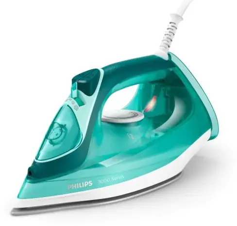 Fier de calcat Philips Seria 3000, 2400 W, Jet continuu de abur 40g/min, 300 mL, Talpa ceramica, Oprire automata (Alb/Verde)