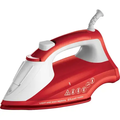 Fier de calcat Russell Hobbs Light & Easy Brights Apple 26481-56, talpa ceramica colorata infuzata cu balsam, 2400 W, 115 g/min, rosu/alb