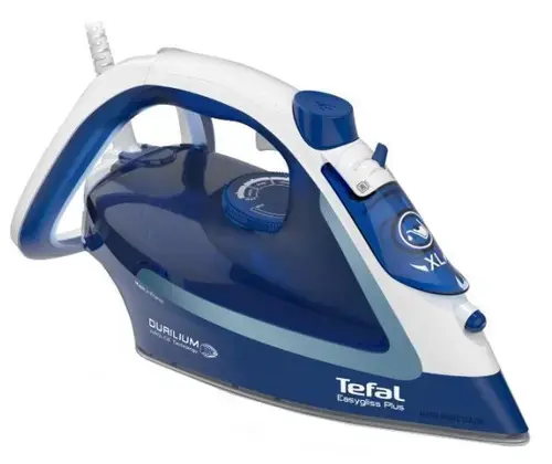 Fier de calcat Tefal EasyGliss Plus FV5735E0, 2500 W, 220 g/min, Durilium AirGlide, Sistem anticalcar, Functie calcare verticala, Auto OFF, Autosteam (Alb/Albastru)