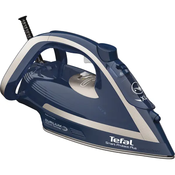 Fier de calcat Tefal Smart Protect Plus FV6872E0, 2800W, jet de abur 260 g/min, abur variabil 0-40 g/min, capacitate rezervor apa 0.27 L, functie abur vertical, colector anticalcar, oprire automata, albastru & gri