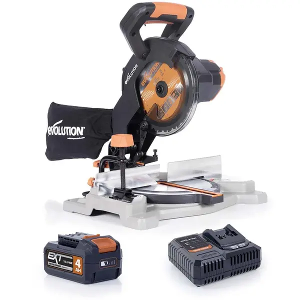 Fierastrau circular stationar multifunctional cu acumulator Evolution R185CMS-Li 18V Li-Ion EXT cu lama de taiere multi-materiale de 185mm