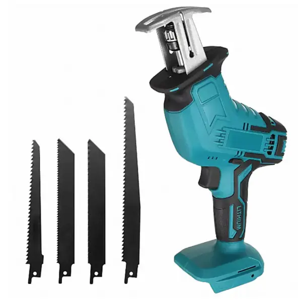 Fierastrau electric tip sabie cu 2 acumulatori 4 panze pentru multiple materiale albastru