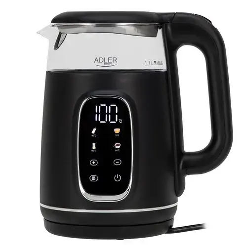Fierbator de apa Adler AD 1305BS, 1.7 l, 2200 W, Afisaj LED, Baza pivotanta 360, Filtru calcar, 5 presetari (Negru/Argintiu)