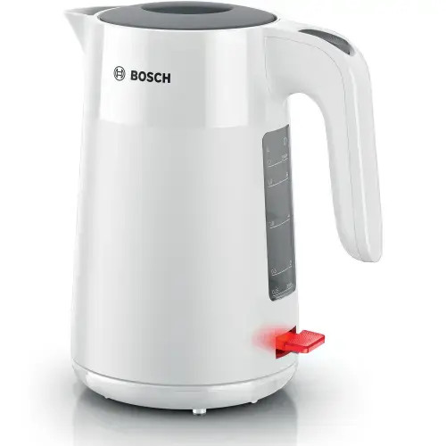 Fierbator de apa Bosch TWK2M161, 1.7l, filtru de calcar, oprire automata, protectie impotriva supraincalzirii si functionarii fara apa, oprire in momentul ridicarii canii de pe suport, Alb