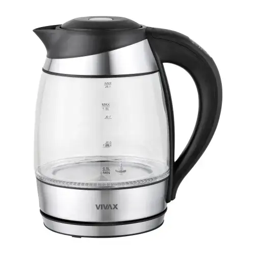 Fierbator de apa Vivax WH-180TC, 1850-2200W, 1.8 L, iluminare LED, indicator nivel apa, functie pastrare la cald, oprire automata, vas sticla (Argintiu/Negru)