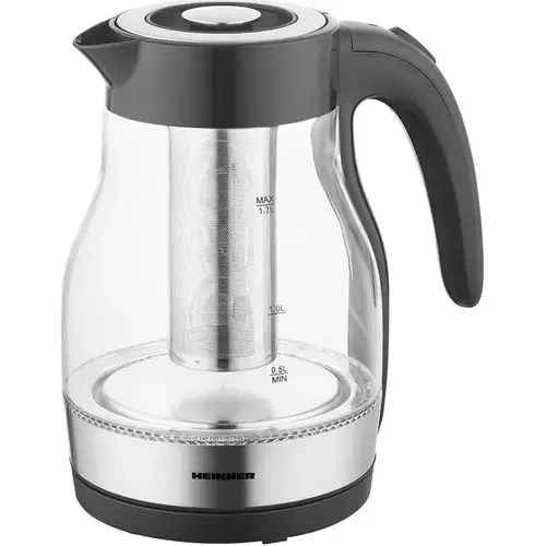 Fierbator electric cu filtru ceai Heinner HEK-TF2200GBK, 1850-2200w, 1.7 l, filtru detasabil (Negru)