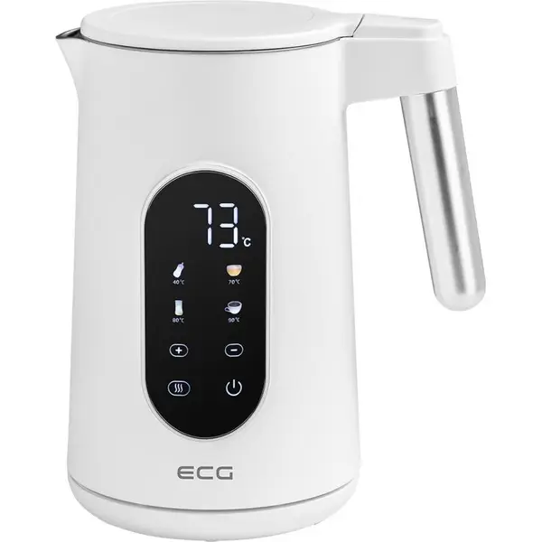 Fierbator electric ECG RK 1799 Smart White, 1.7 litri, 2200 W, pereti dubli, panou tactil, functii presetate, alb