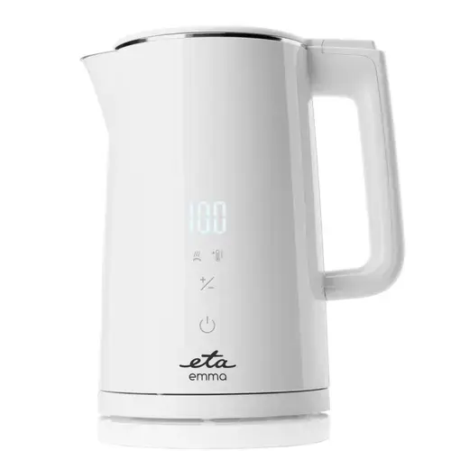 Fierbator electric ETA Emma 5595 90010, 2200 W, 1.5 L, Pereti dubli, 40 - 100 ° C, Afisaj LED, Otel inoxidabil (Alb)