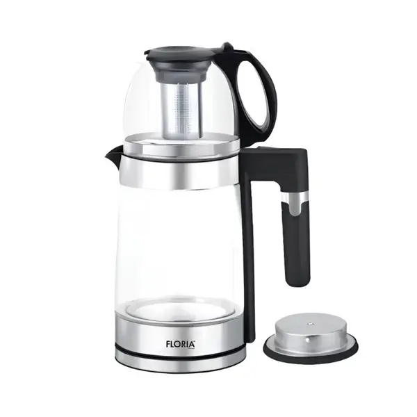 Fierbator Electric si Ceainic, Floria, Argintiu, Putere 1500 W, Capacitate 1.8 l si 1.2 l