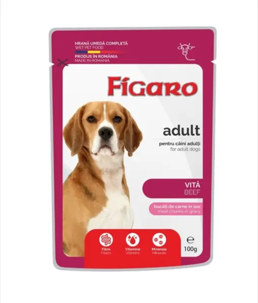 Figaro, hrana umeda completa cu vita pentru caini adulti 100 g