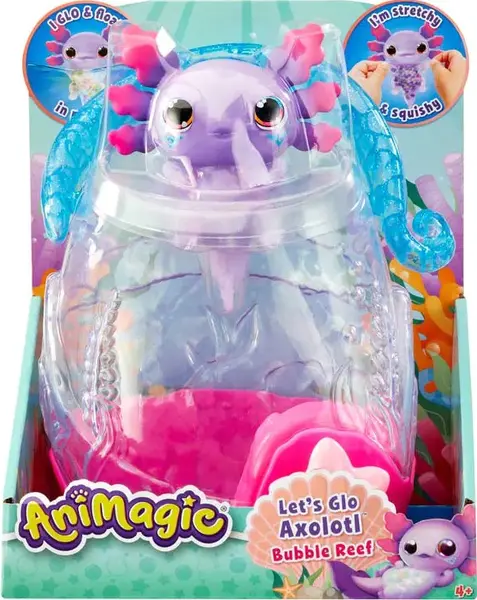 Figurină extensibilă Goliath - Axolotl prieten acvatic, mov, cu acvariu Bubble Reef