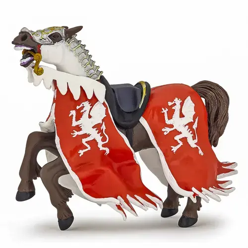 Figurina Papo - Personaje medievale, Calul Regelui cu blazon dragon rosu