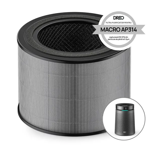 - Filtru purificator de aer Dreo DR-HPA032 pentru purificator HAP006, 3 în 1, Pre-filtru, Filtru True HEPA, Filtru Carbon activ, Alb