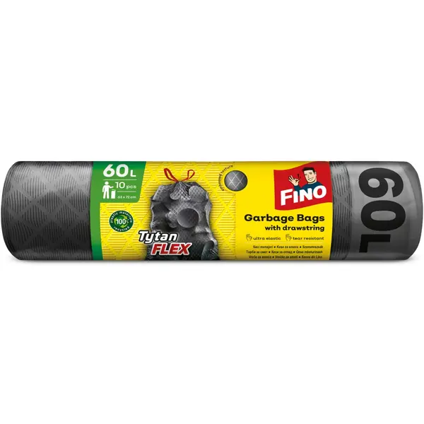 Fino Saci menajeri, cu snur, 60 L, 10 buc, Tytan Flex
