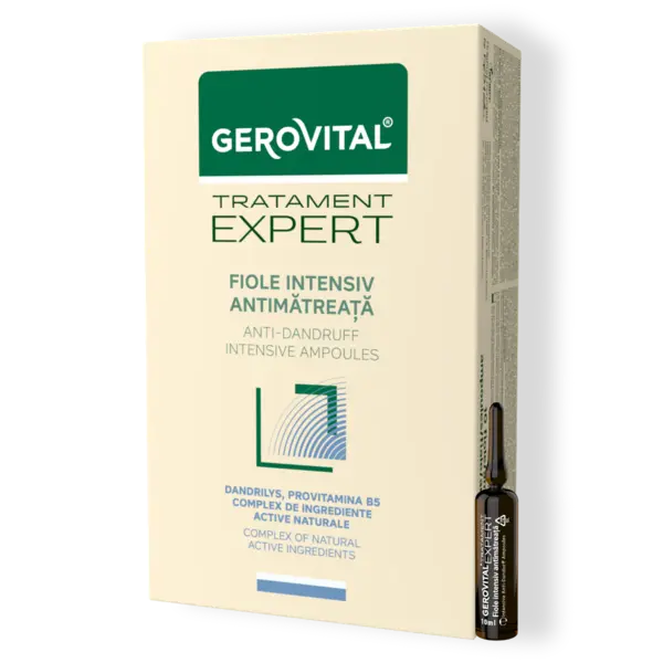 Fiole Antimătreață - Tratament Intensiv Pentru Mătreață Uscată Sau Grasă, Gerovital Tratament Expert, 10 Fiole X 10 Ml