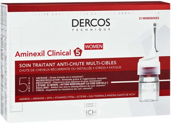 Fiole Vichy Dercos împotriva căderii părului pentru femei Aminexil Clinical 5, 21 x 6 ml