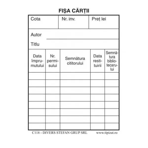 Fișa cărții 7,5 × 10 cm set 50 bucăți Fișa cărții 7,5 × 10 cm set 50 bucăți
