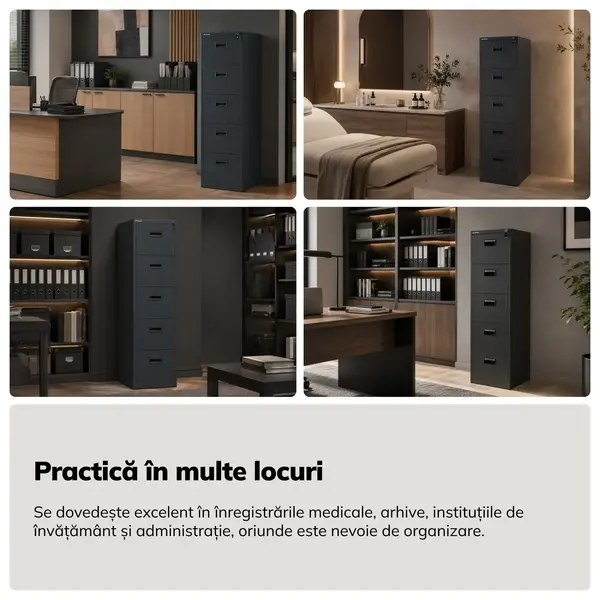 Fiset metalic pentru documente antracit: SARA V5, 460 x 1625,5 x 600 mm Dulap cartotecă metalic, antracit, 460x1625,5x600 mm: SARA V5